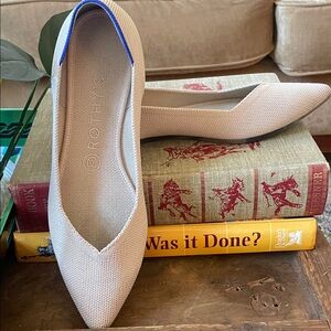Rothy's Women's Beige Flats with Blue Trim
